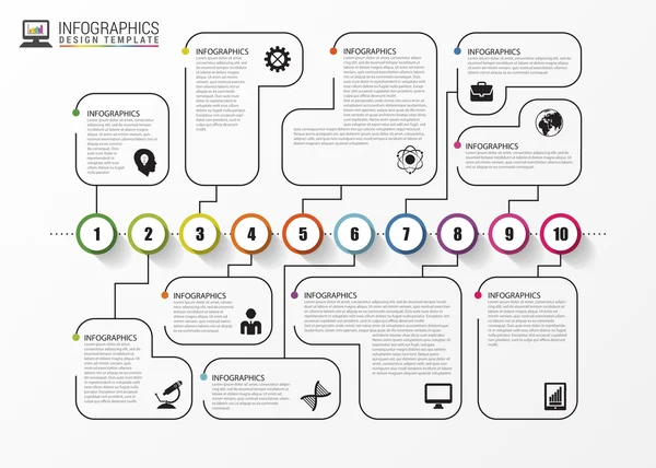 Tijdlijn infographics. Moderne ontwerpsjabloon met pictogrammen. Vector — Stockvector