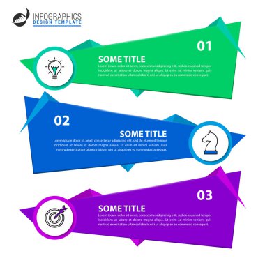 Infographic tasarım şablonu. Üç adımlı yaratıcı bir kavram. İş akışı düzeni, diyagram, pankart, web tasarımı için kullanılabilir. Vektör illüstrasyonu