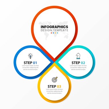 Infographic tasarım şablonu. Üç adımlı yaratıcı bir kavram. İş akışı düzeni, diyagram, pankart, web tasarımı için kullanılabilir. Vektör illüstrasyonu