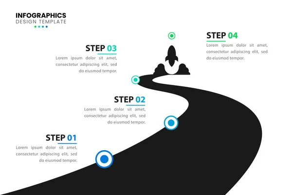 Infographic Tasarım Şablonu Dört Adımlı Yaratıcı Bir Kavram Akışı Düzeni — Stok Vektör