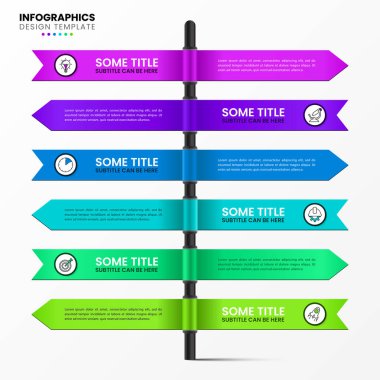 Infographic tasarım şablonu. 6 basamaklı yaratıcı bir kavram. İş akışı düzeni, diyagram, pankart, web tasarımı için kullanılabilir. Vektör illüstrasyonu