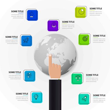 Infographic tasarım şablonu. 9 basamaklı yaratıcı bir kavram. İş akışı düzeni, diyagram, pankart, web tasarımı için kullanılabilir. Vektör illüstrasyonu.