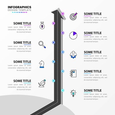 Infographic tasarım şablonu. 9 basamaklı yaratıcı bir kavram. İş akışı düzeni, diyagram, pankart, web tasarımı için kullanılabilir. Vektör illüstrasyonu