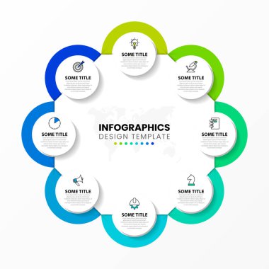 Infographic tasarım şablonu. 8 adımlı yaratıcı bir kavram. İş akışı düzeni, diyagram, pankart, web tasarımı için kullanılabilir. Vektör illüstrasyonu