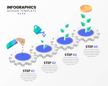 Infographic tasarım şablonu. 4 aşamalı iş konsepti. İş akışı düzeni, diyagram, pankart, web tasarımı için kullanılabilir. Vektör illüstrasyonu