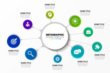 Infographic tasarım şablonu. 9 basamaklı yaratıcı bir kavram. İş akışı düzeni, diyagram, pankart, web tasarımı için kullanılabilir. Vektör illüstrasyonu