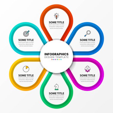Infographic tasarım şablonu. 6 basamaklı yaratıcı bir kavram. İş akışı düzeni, diyagram, pankart, web tasarımı için kullanılabilir. Vektör illüstrasyonu