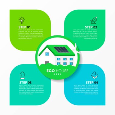 Infographic tasarım şablonu. Dört adımlı yaratıcı bir kavram. İş akışı düzeni, diyagram, pankart, web tasarımı için kullanılabilir. Vektör illüstrasyonu