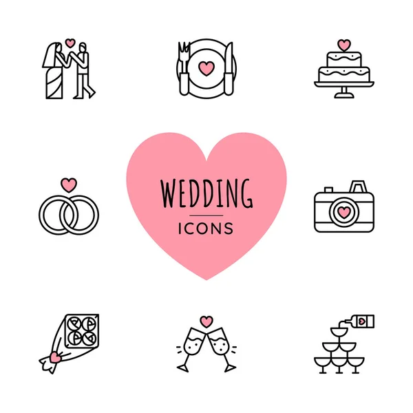 Set Wedding Icons Line Style Vector Illustration — Stock Vector