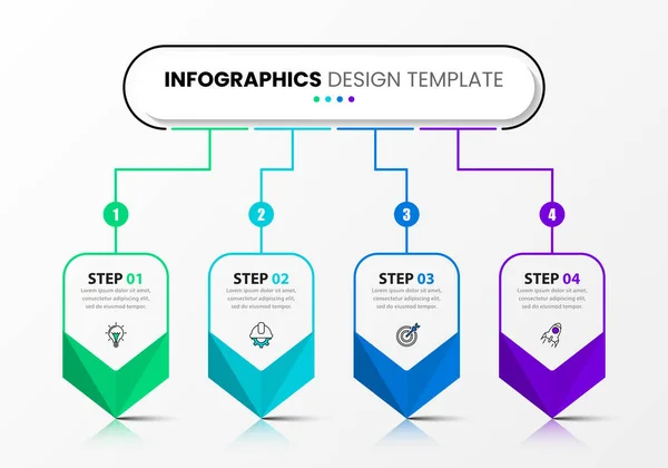 インフォグラフィックデザインテンプレート 4つのステップで創造的な概念 ワークフローのレイアウト バナー Webデザインに使用できます ベクターイラスト — ストックベクタ