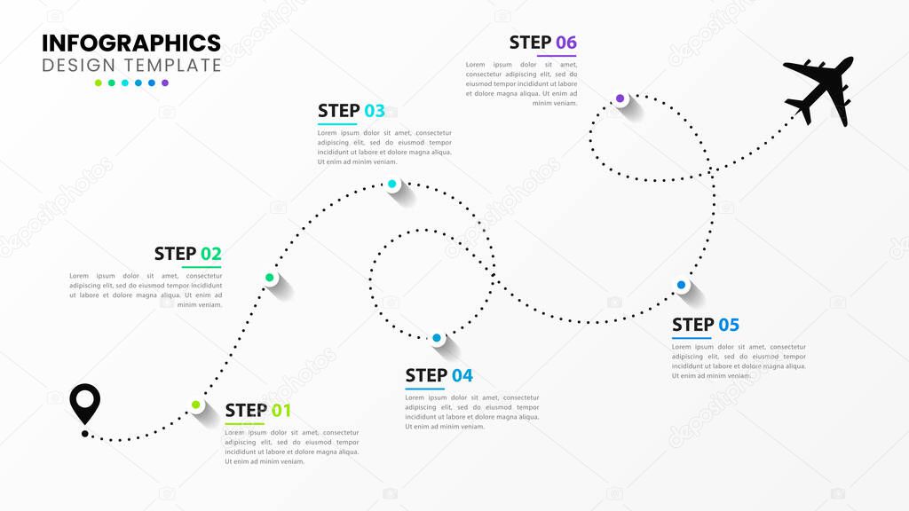 Infographic design template. Creative concept with 6 steps. Can be used for workflow layout, diagram, banner, webdesign. Vector illustration