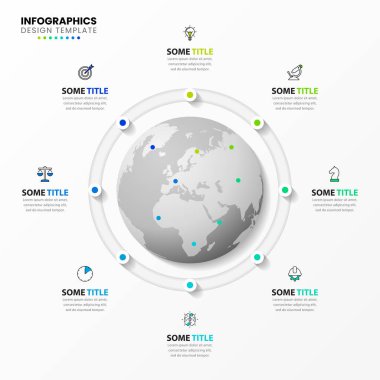 Infographic tasarım şablonu. 8 adımlı yaratıcı bir kavram. İş akışı düzeni, diyagram, pankart, web tasarımı için kullanılabilir. Vektör illüstrasyonu.