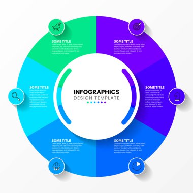 Infographic tasarım şablonu. 6 basamaklı yaratıcı bir kavram. İş akışı düzeni, diyagram, pankart, web tasarımı için kullanılabilir. Vektör illüstrasyonu
