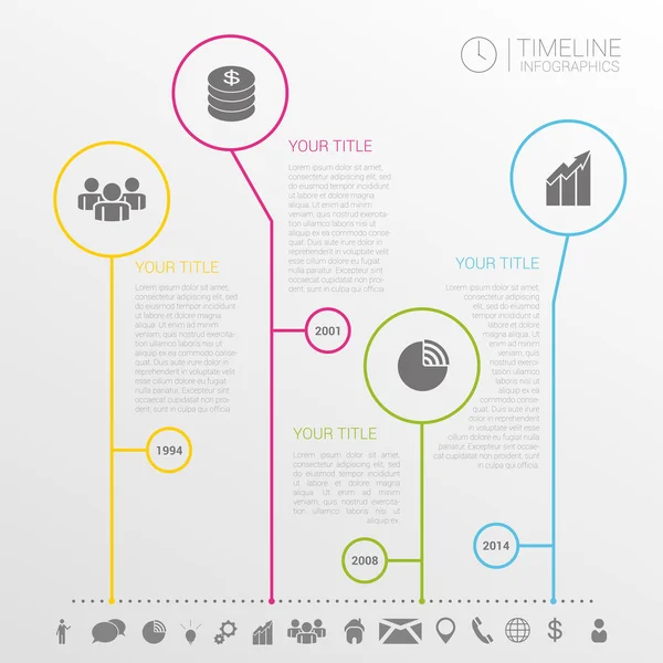 Círculo plantilla de diseño de infografías línea de tiempo con iconos — Vector de stock