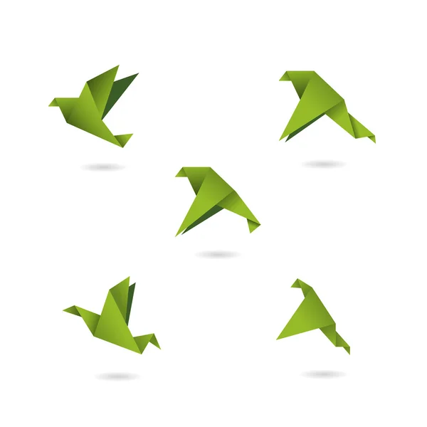 Origami pájaros verdes iconos conjunto vector ilustración — Vector de stock