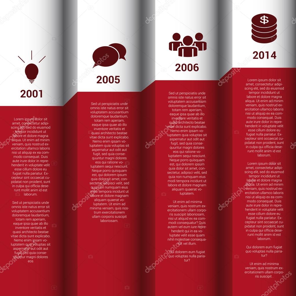 Infographics timeline red & white wall vector report