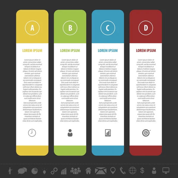 Progetta un modello di banner pulito con icone. Vettore infografico — Vettoriale Stock