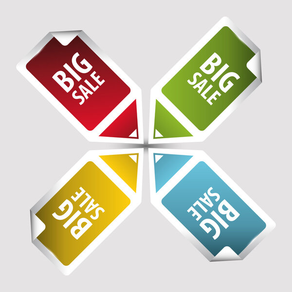 Big Sale tags. Text on square sticker tags with arrow. Vector