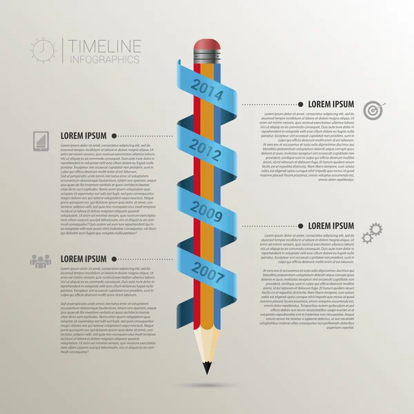 Timeline infográfico modelo de negócio com lápis. vetor — Vetor de Stock