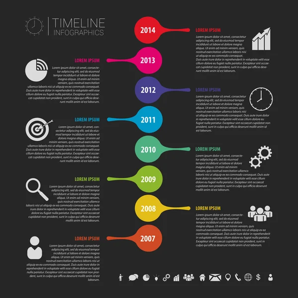 Plano colorido resumo linha do tempo infográficos vetor. Preto. — Vetor de Stock