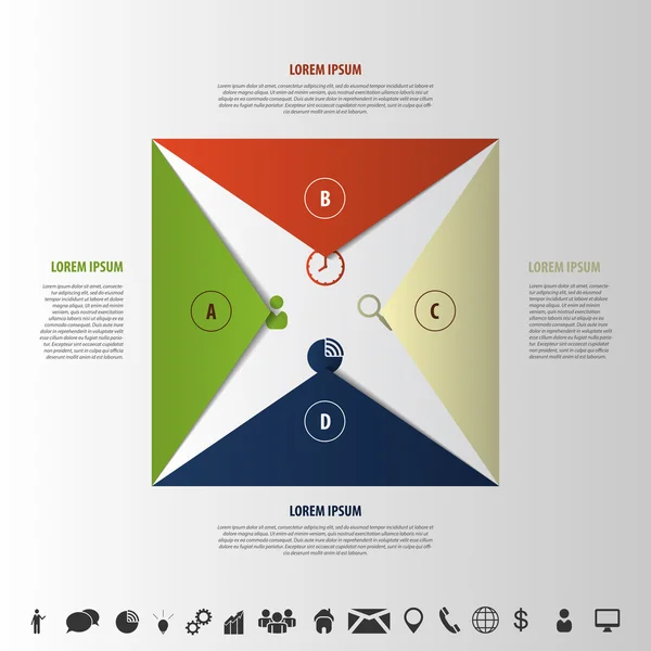 Infographics element. Origami stil. Öppna kuvertet med ikoner — Stock vektor