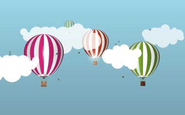 Hava balonları gökyüzünde. Manzara. Vektör çizim