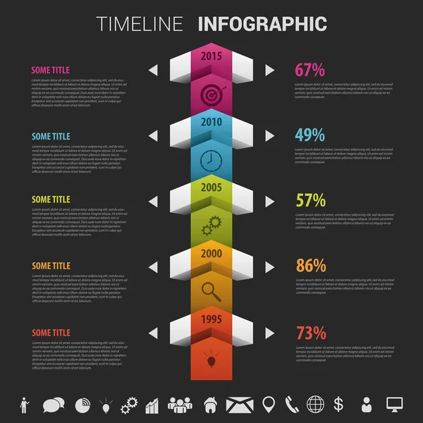 Plano colorido resumo linha do tempo infográficos vetor. Preto. — Vetor de Stock