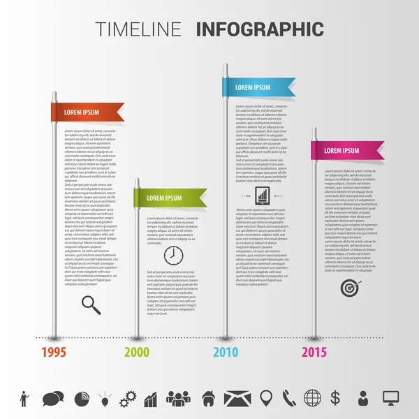 Timeline colorata Modello di design infografico. Vettore — Vettoriale Stock