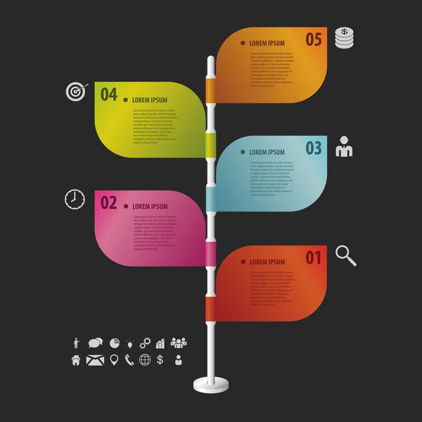 Tijdlijn infographics. Vlaggen met pictogrammen. Vector — Stockvector