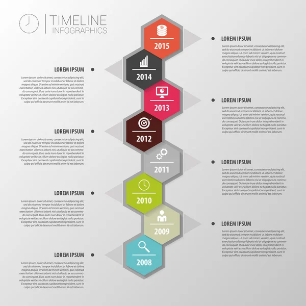 Infografías de línea de tiempo abstracta plana y colorida. Vector — Vector de stock