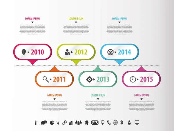 Coloridas infografías abstractas de la línea de tiempo. Ilustración vectorial — Archivo Imágenes Vectoriales