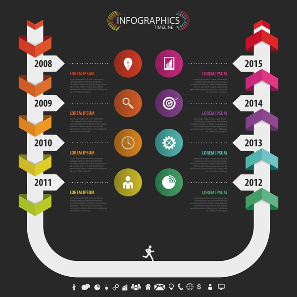 Cronologia Infografica, modello di progettazione vettoriale. Nero — Vettoriale Stock