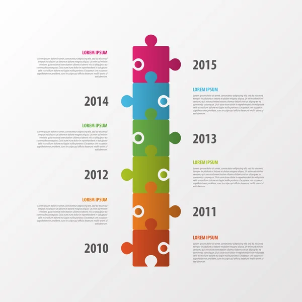 Conception infographique moderne. Chronologie. Concept de puzzle. Vecteur — Image vectorielle