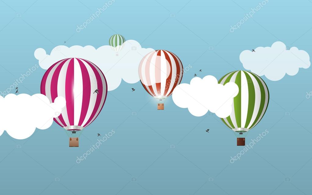 Air balloons in the sky. Landscape. Vector illustration