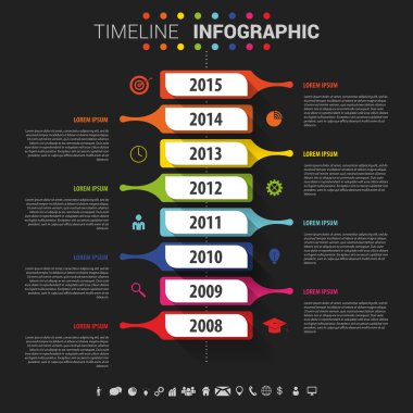 Düz renkli arka zaman çizelgesi infographics vektör. Siyah