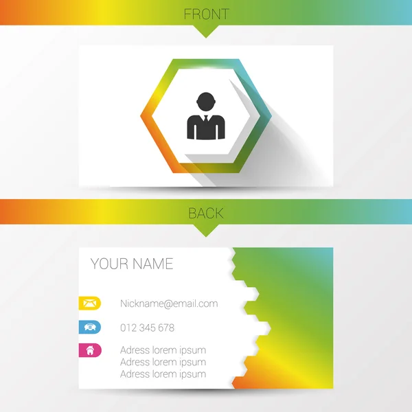 O cartão de visita moderno brilhante com o hexágono colorido —  Vetores de Stock