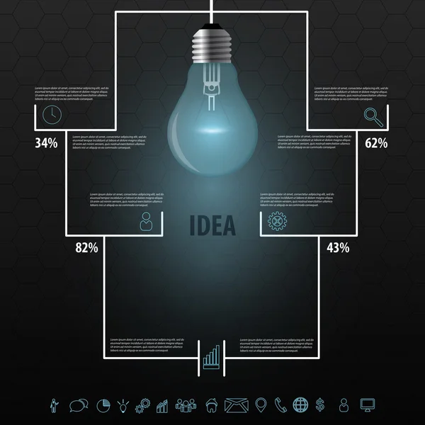 Creatieve blauwe gloeilamp idee. Infographics. Vector — Stockvector