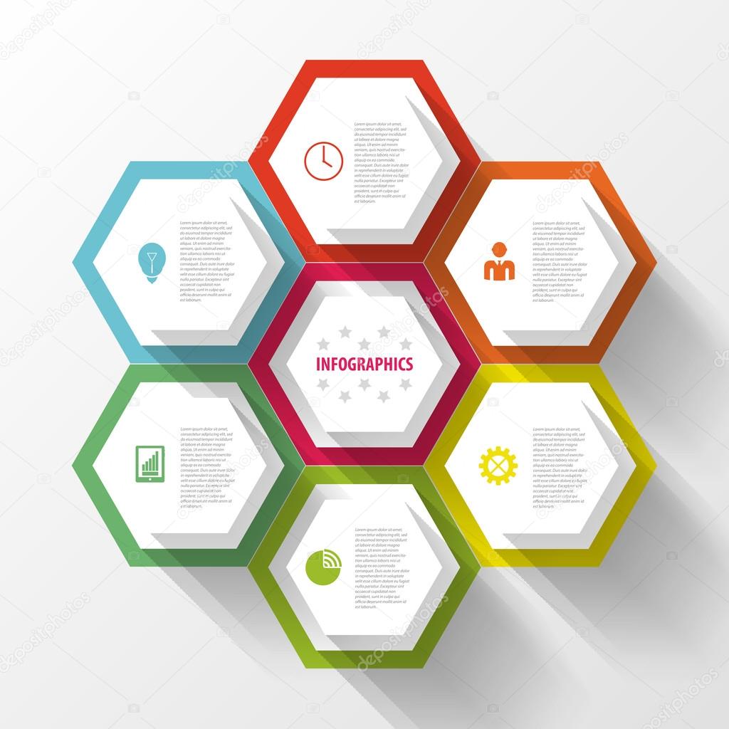 Colorful infographic with honeycomb structure. Vector