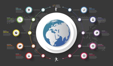 Infographic. Gezegen kavramı. Renkli daire ile kutsal kişilerin resmi. Vektör