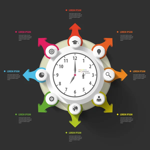 Infografik. Geschäftsuhr. bunter Kreis mit Symbolen. Vektor — Stockvektor