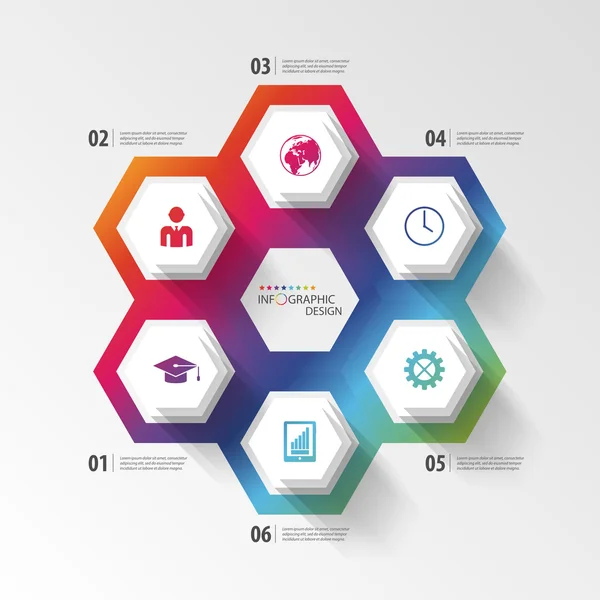 Colorida infografía con estructura de panal. Vector — Archivo Imágenes Vectoriales