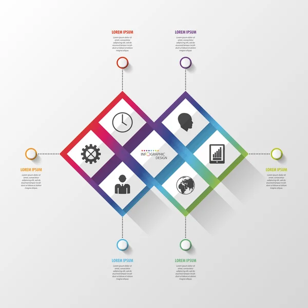 Infografía colorida con estructura cuadrada. Vector — Archivo Imágenes Vectoriales