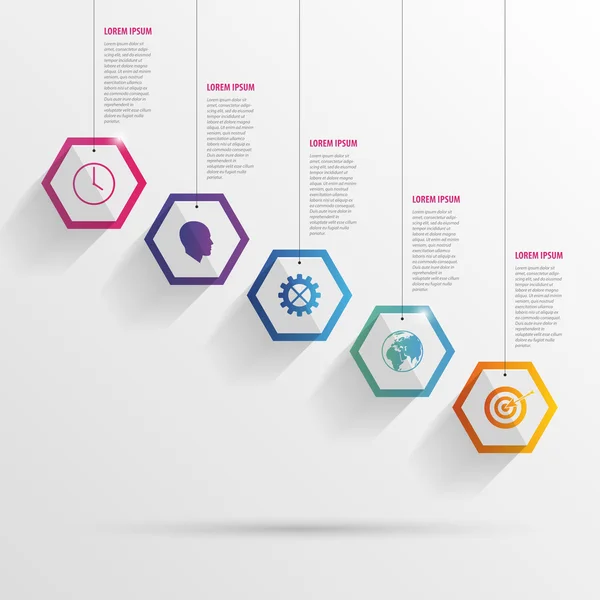 Infographie avec hexagones sur fond gris — Image vectorielle