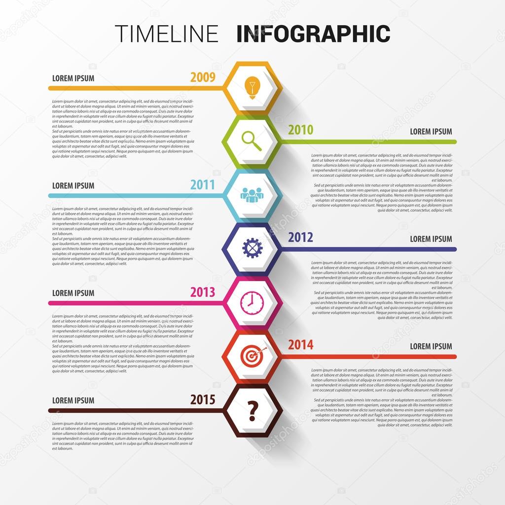 Timeline infographics. Hexagonal design template. Vector