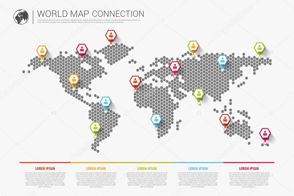 Colorful modern infographic world map connection concept. Vector