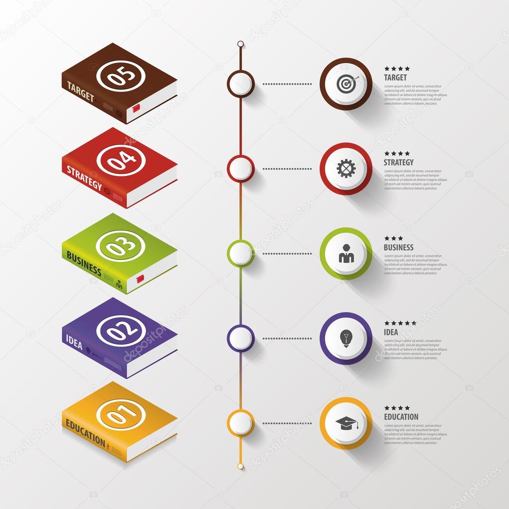 Infographic. Business Books. Colorful circle with icons. Vector