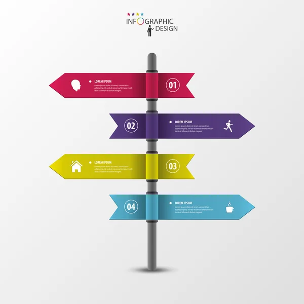 Modèle d'infographie de pointeurs multidirectionnels sur un panneau indicateur — Image vectorielle