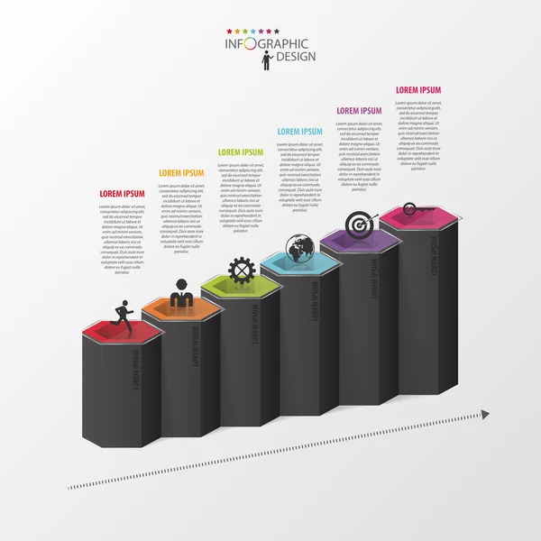 Modello di business infografico. Esagoni in 3d. Vettore — Vettoriale Stock