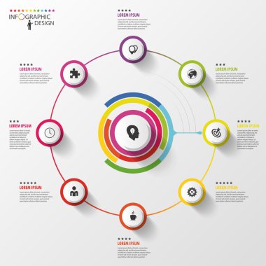 Infographic. Business concept. Colorful circle with icons. Vector clipart