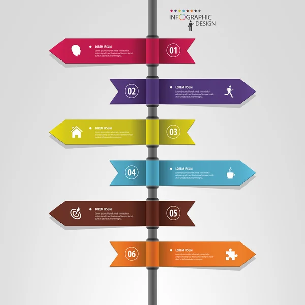 Modello infografico di puntatori multidirezionali su un cartello — Vettoriale Stock